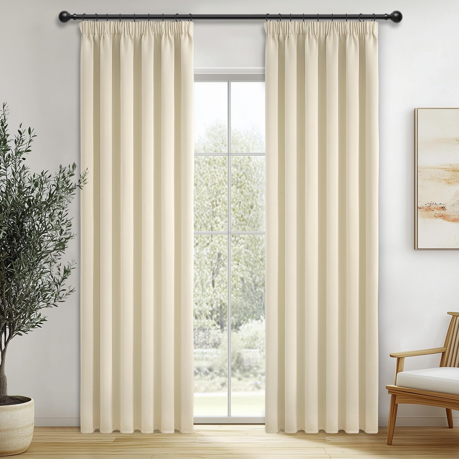 MRTREES Gordijnen Lichtondoorlatend Slaapkamer Olijfgroen Set van 2 100% Blackout Curtain Gordijn Verduisterend Linnenlook 300 cm Lang 140 cm Breed Stores Gordijnen met Ogen voor Woonkamer