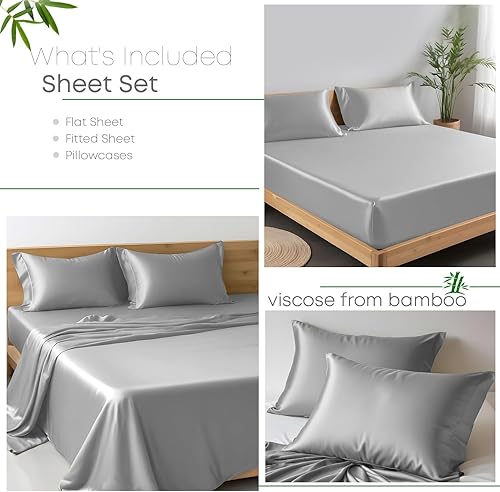 Miniatura 2 de Linenwalas Juego de sábanas de alta calidad 100% viscosa derivada de bambú, tamaño individual XL, ultrasuave, transpirable y refrescante, ideal para