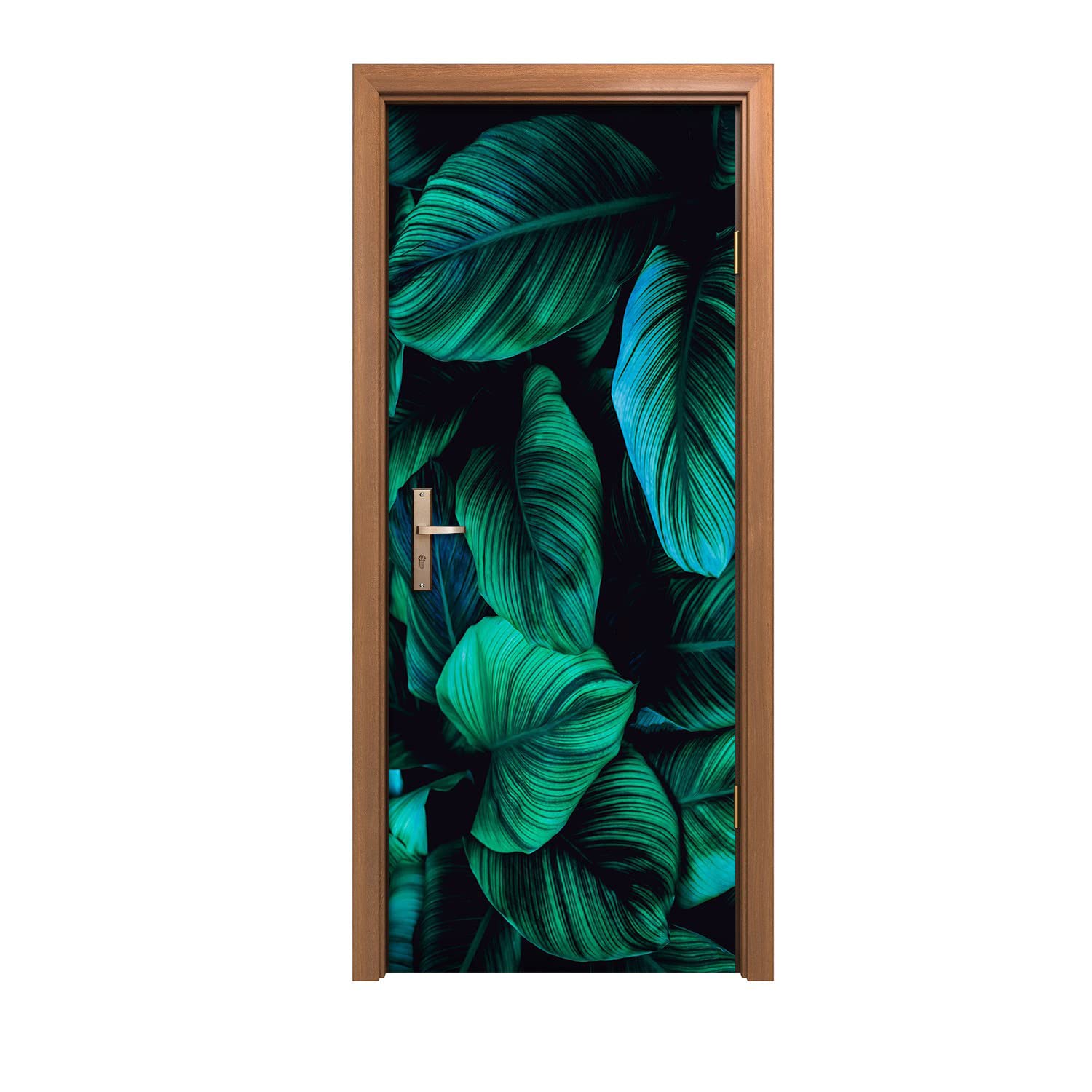 Autocollant de porte 90x200cm aux motifs de feuilles et fleurs pour décoration murale