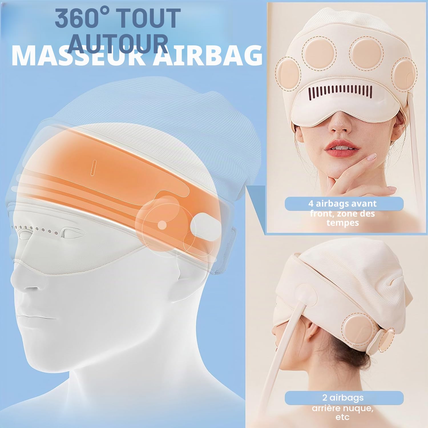 iKeener Masseur Tête Électrique,Bonnet Massage Portable pour Tête,Yeux,Cou Couverture Complète,Chaleur,Pétrissage,Presse,Mode Réglable,Soulager Douleur et l'Anxiété,Détendre Stress,Sommeil Profond