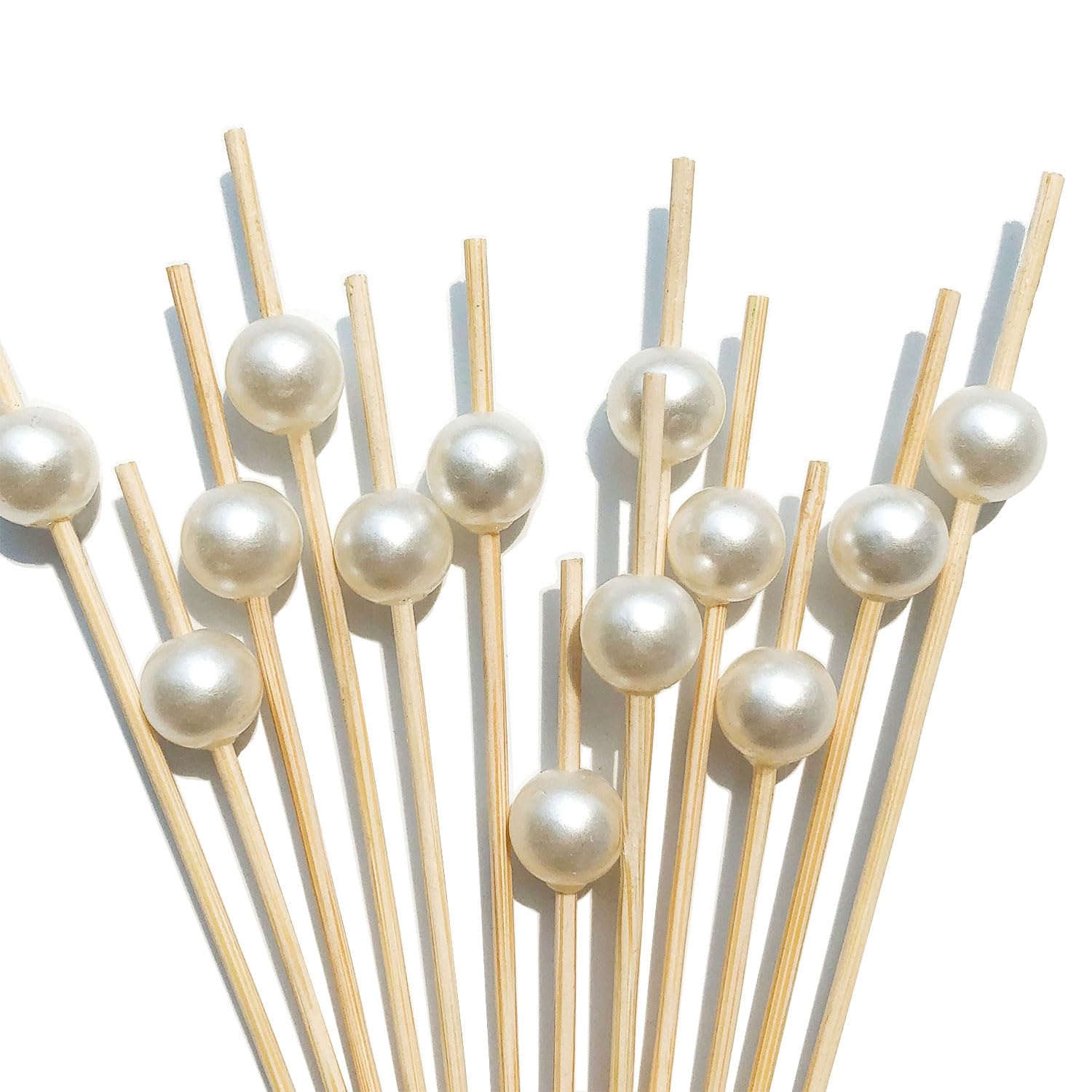 100 PCS 4.7 Inch White Pearl Cocktail Picks Skewers for Bridal Shower