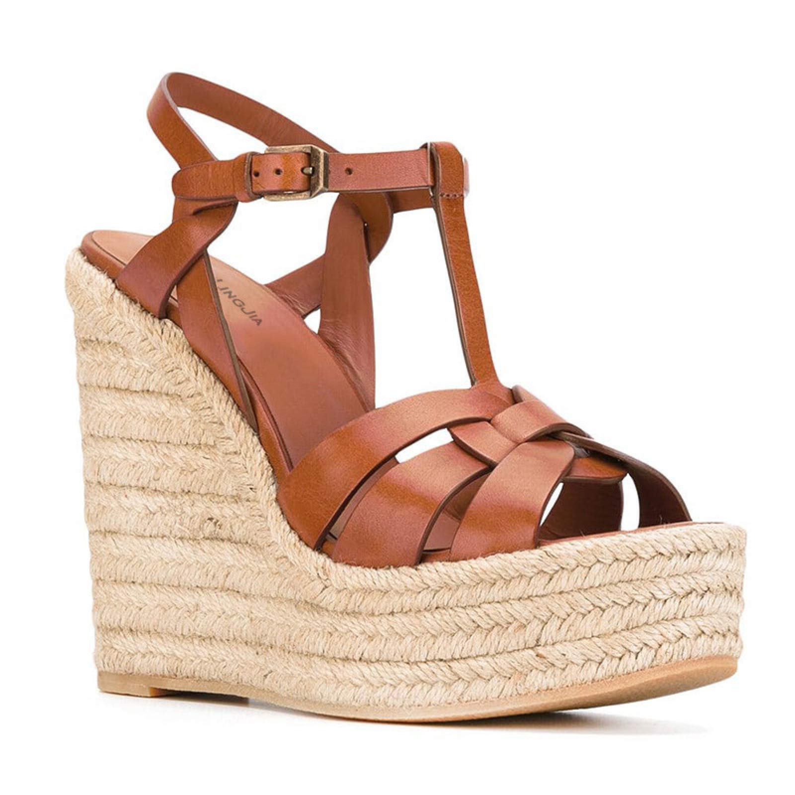 Tacchi Donna Scarpe Personalizzate con Zeppa in Corda di Canapa con Tacco Alto 17 Cm,Brown-36