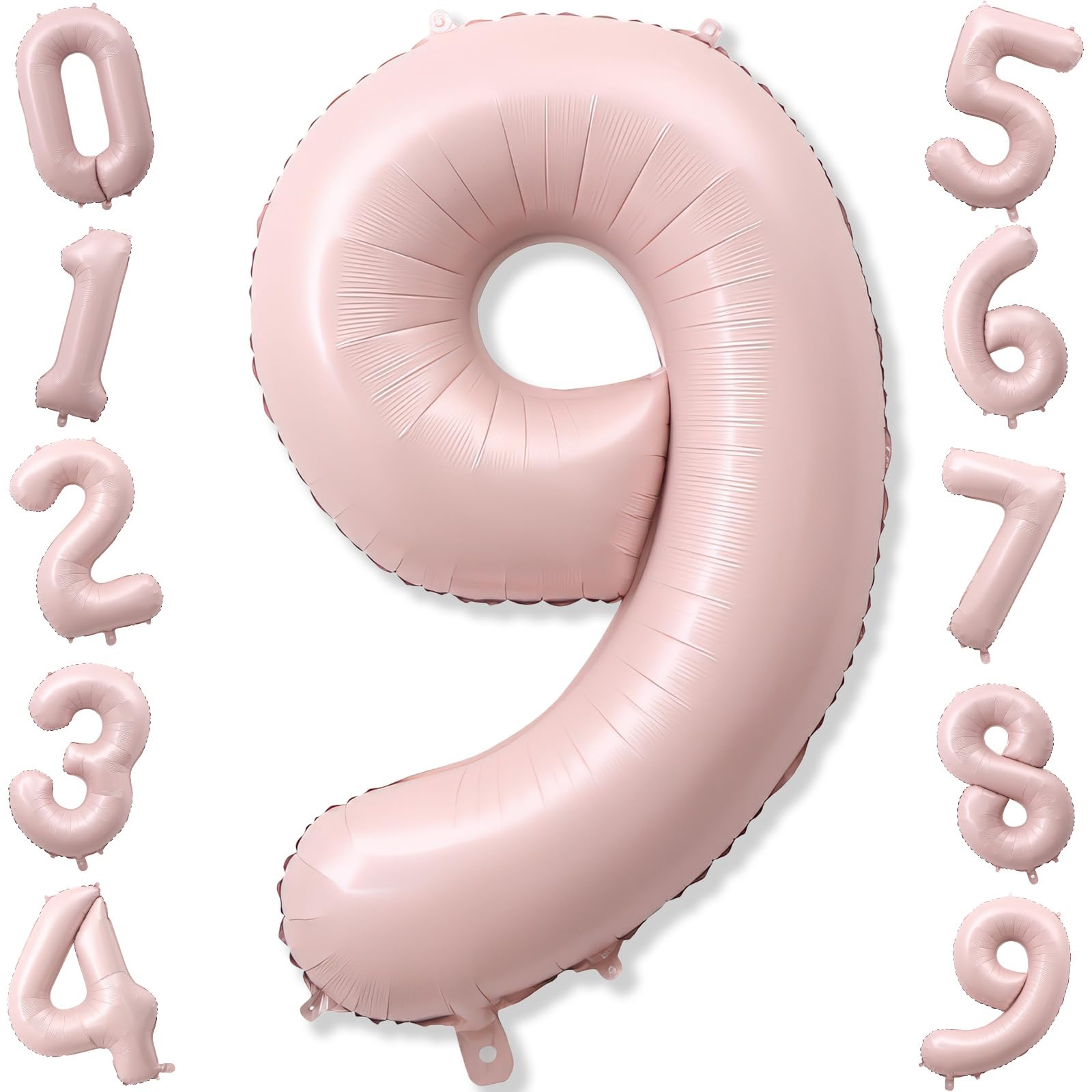 40'' Pink Number Balloon 9, Self Inflating Retro Dusty Pink Foil Number Balloons Set 0-9, Self Inflating Digital 9 Helium Balloon for Girls 9th Birthday Women Anniversary Party Decorations Supplies