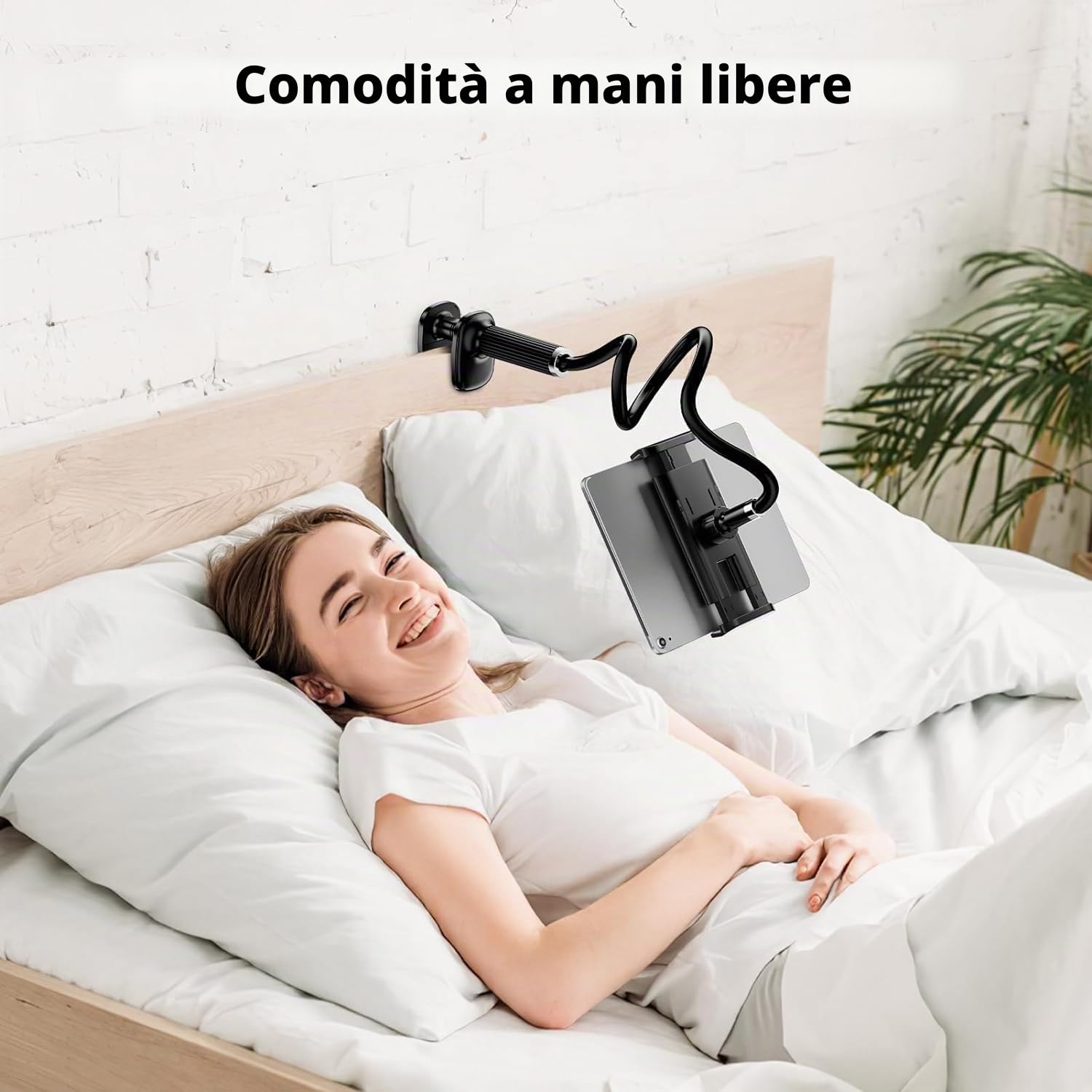 Supporto Tablet e Cellulare per Letto Regolabile Collo Oca Nero - per iPad/iPhone/Nintendo Switch/Kindle