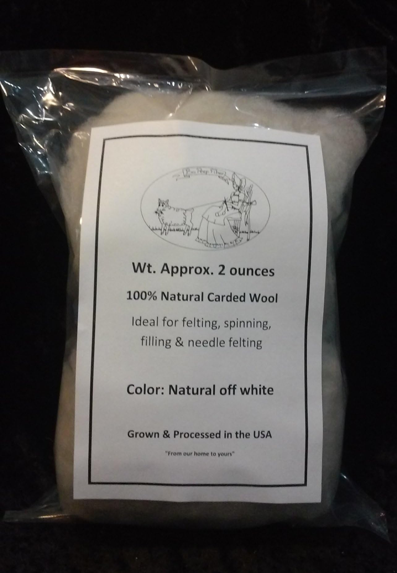 2 oz Natural White, Carded Targhee Wool Batt by Bo Peep Fiber