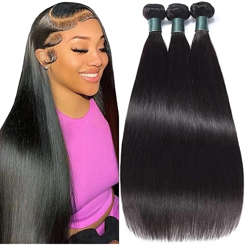 Great Grace Brazilian Straight Bundles Human Hair 14 16 18 Inch 12A 100% Unprocessed Virgin Human Hair Weave 3 Bundles Deals Natural Black Color (Natural Balck 3 Bundles, 14 16 18)