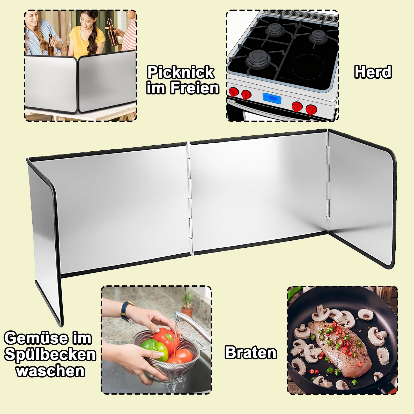 Protector Salpicaduras Cocina, Cocina Funda Protectora de Cocina Plegable, Plegabl Protector de Aceite Estufa de Gas, 4 Lados Plegable Protección Antisalpicaduras, para Cocina (37,6×29,2×29,4 cm)