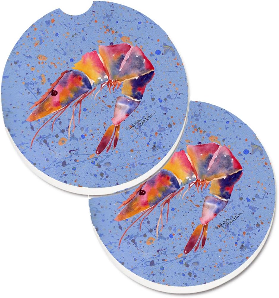 Caroline's Treasures 8455CARC Shrimp Set of 2 Cup Holder Car Coasters Absorbent Sandstone Coasters for Car Cup Holders Gifts for Men or Women, Large, Multicolor