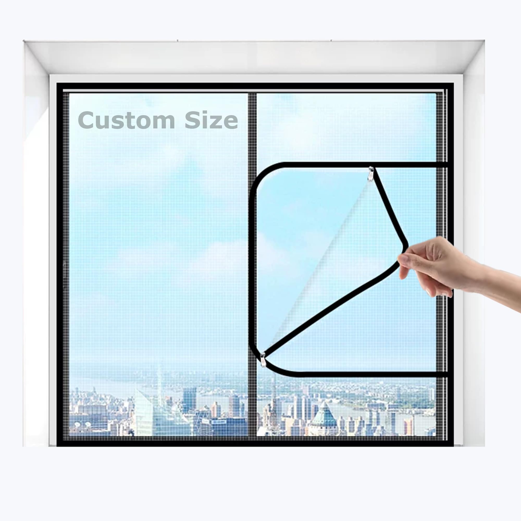 Xxiudee White/Black Custom Size Window Screen Mesh, Semi-Transparent Fly Screen For Windows, Self-Adhesive Insect Mesh, Mosquito Net With Zipper Opening, Balcony Cat Safety Net