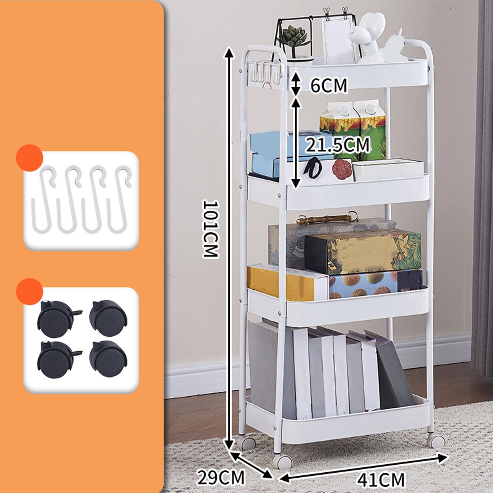 Carrello Portaoggetti, Carrello Estensibile a 3 Livelli, Scaffale su Ruote, Portaoggetti con Ruote, Organizzatore per Ripiani Mobili, per e Bagno (#2)