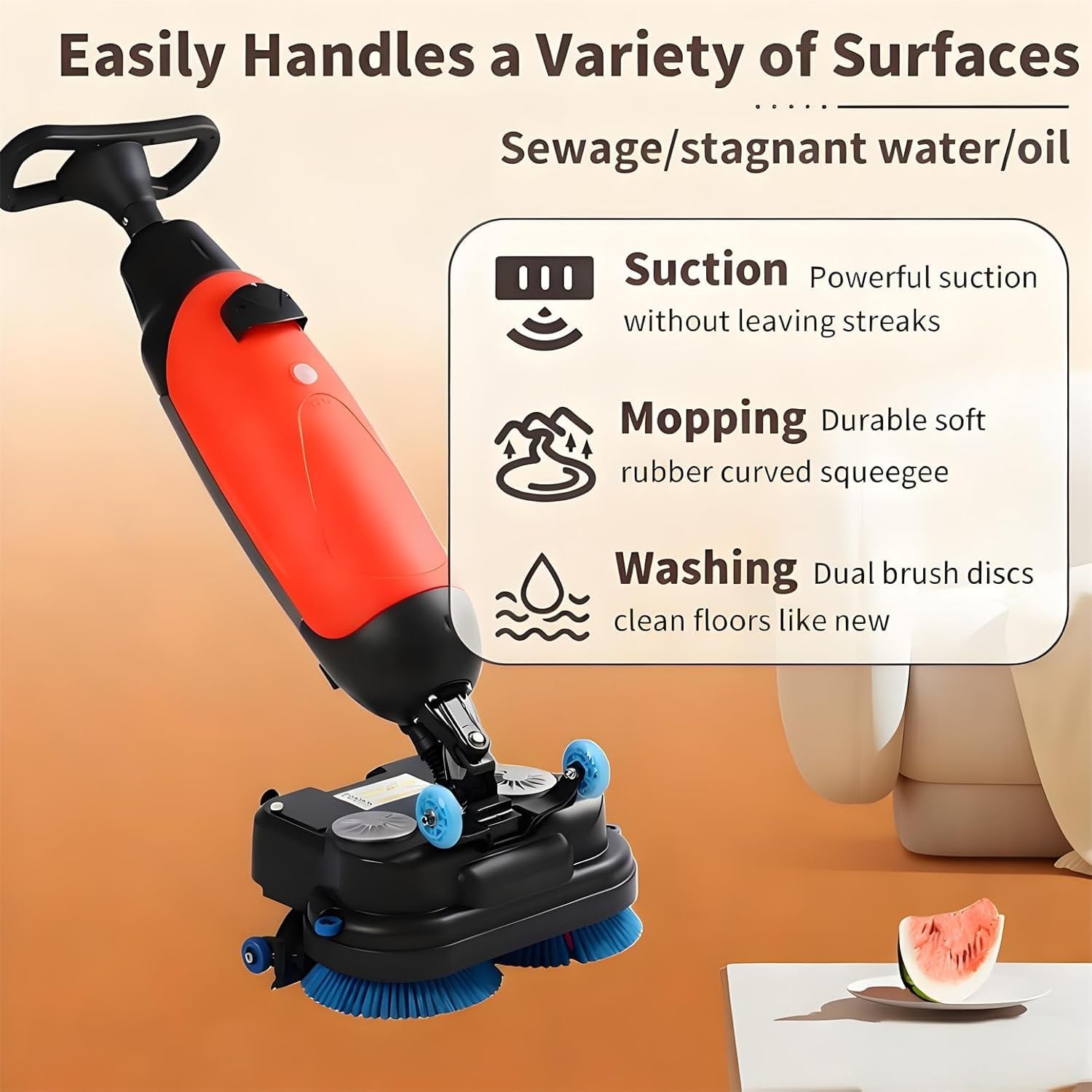 Limpiador y lavador de Pisos de Doble Cepillo, Mini Limpiador de Pisos de Calidad Profesional, Adecuado para hogares, oficinas, baños y pequeños Espacios comerciales.(Gray)