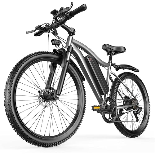 26'' Electric Bike for Adults 1200W Peak Motor 55 Miles Long Range 25MPH Commuter E-Bike with 7 Speed Gears IPX7 Waterproof Pedal Assist Electric Mountain Bicycle for Men (13Ah Battery-Gray)