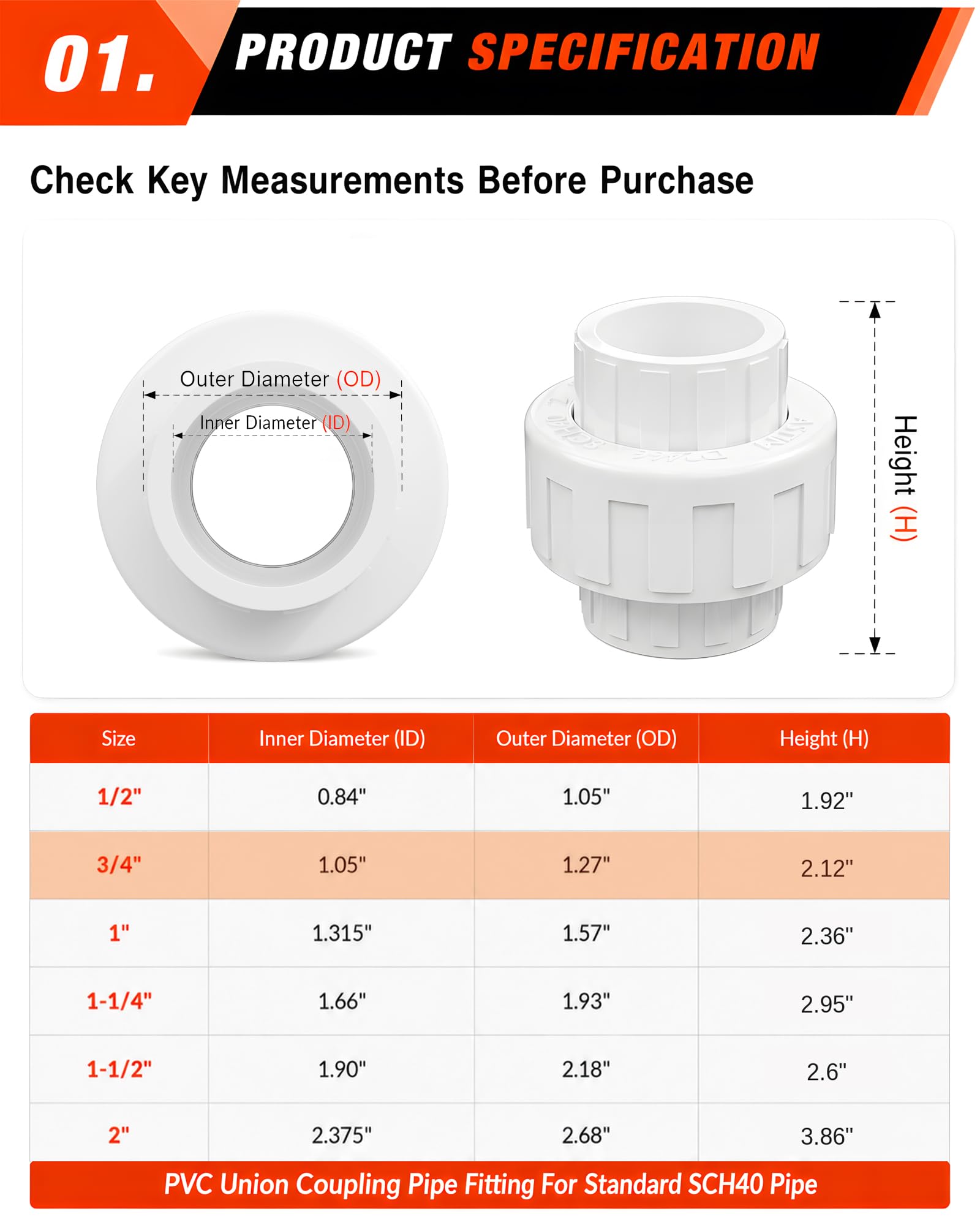 Raccordo per tubi da 3/4" (presa x presa), 10 pezzi Schedule 40 Raccordo per tubi resistenti per creazioni fai da te in PVC.