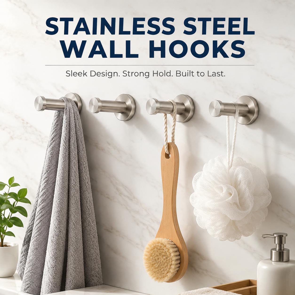 Tebery 12 Piezas Ganchos de Pared Ropa Colgadores de Puerta Percha de Baño Ganchos de Acero Inoxidable para Toalla Abrigo Albornoz con Tornillos Anclas