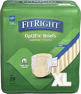 FitRight Ultra Adult Diapers, Disposable Incontinence Briefs with Tabs, Heavy Absorbency, X-Large, 57"-66", 4 packs of 20...