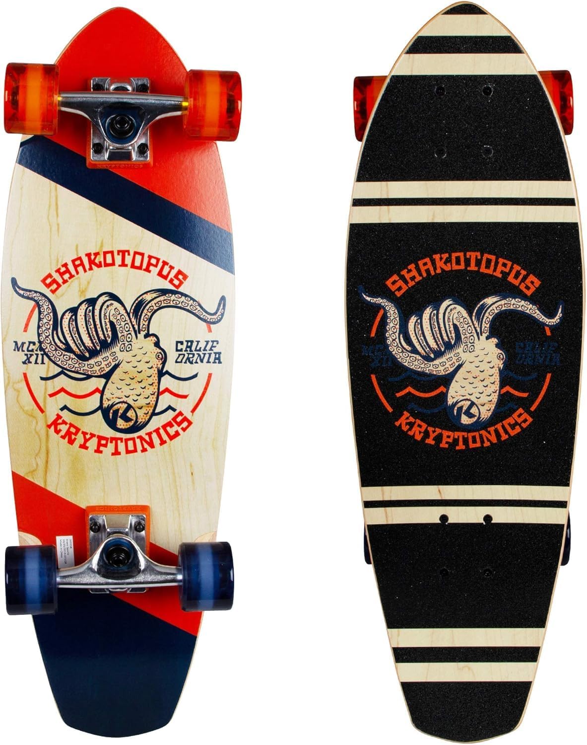 27" Shakotopus Cruiser Skateboard – 9-Ply Maple Deck with Slight Concave, Heavy-Duty 5” Aluminum Trucks, 80AB Grip Tape, and 61mm PVC Injected Wheels for Superior Control and Smooth Rides
