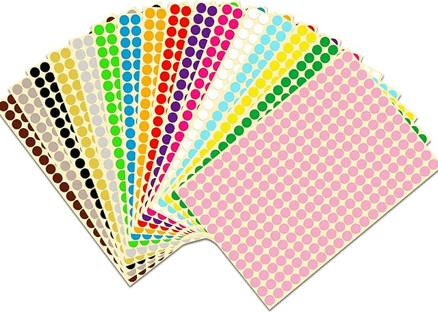16 Sheets 4160 Pcs Sticky Coloured Dots Round Dot Labels Stickers Self Adhesive Circle Stickers Labels 16 Colors (8mm)