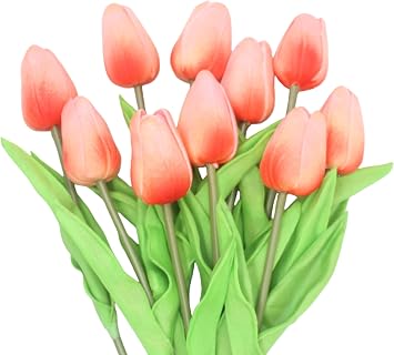 Artificial Tulip 10pcs Real Touch Grapefruit Pink PU Flowers