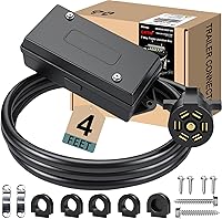 CXTM 7 Pin Trailer Wiring Harness Kit 4ft - Waterproof 7-Way Junction Box, Heavy Duty RV Trailer Cord Pigtail for Campers