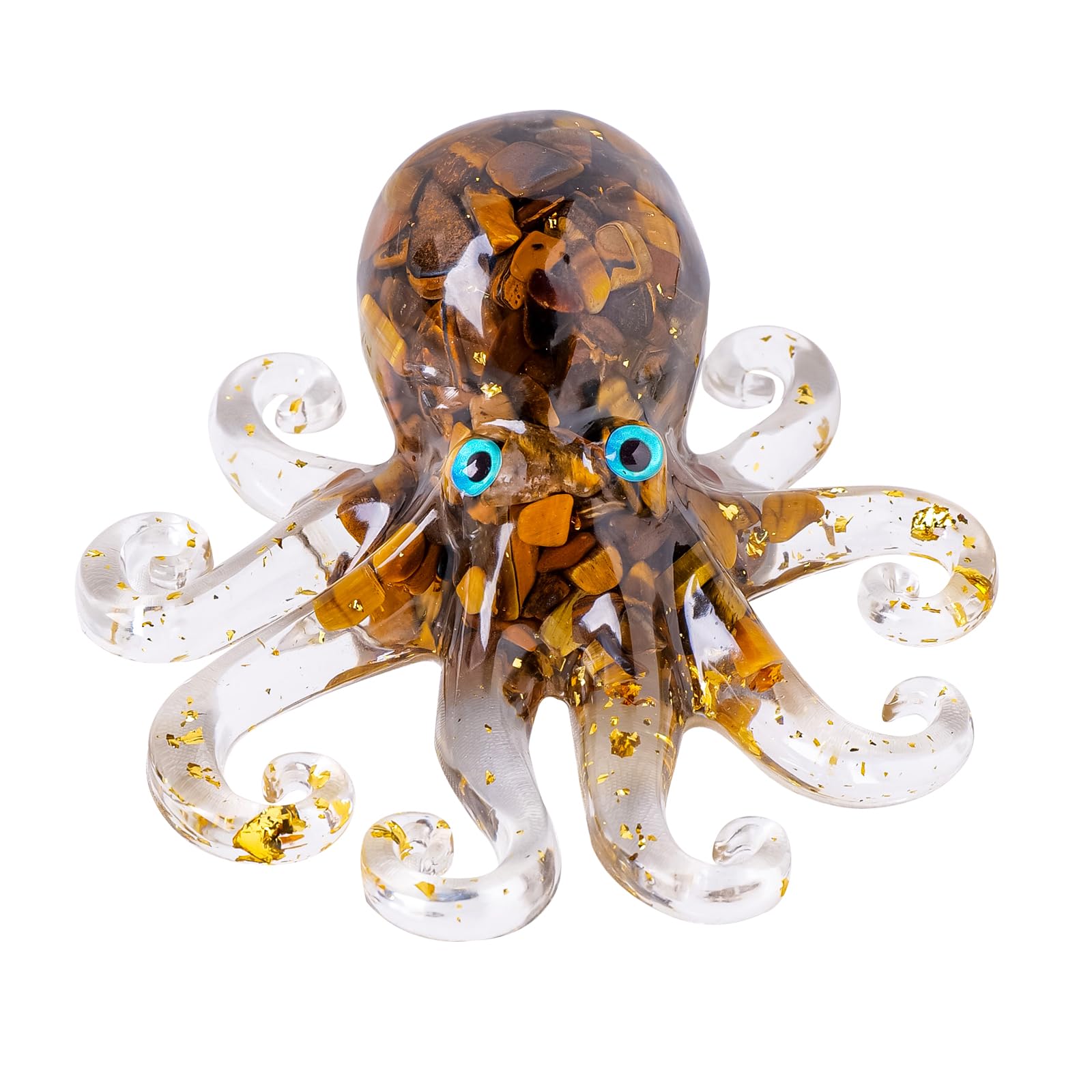 RJINGSHI Octopus Decor Aquarium Amethyst Gravel Decorative Resin Glass with Natural Crystal Stone Marine Animals Fish Tank Ornaments Statue Healing Home Decor Ladies Gift 3.93"