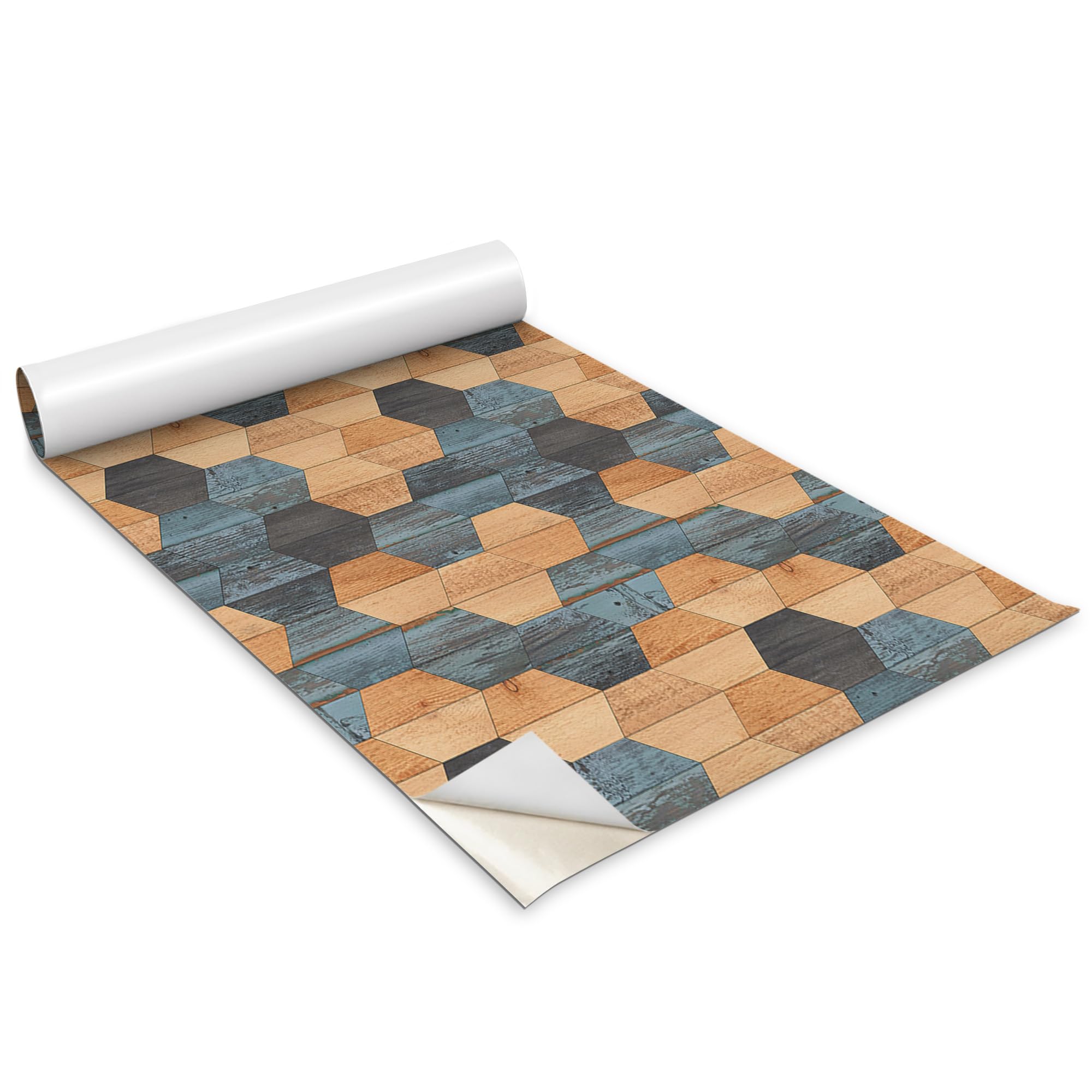 Sticker adhesif meuble hexagones en bois coloures Wallfluent papier peint 100x50 cm