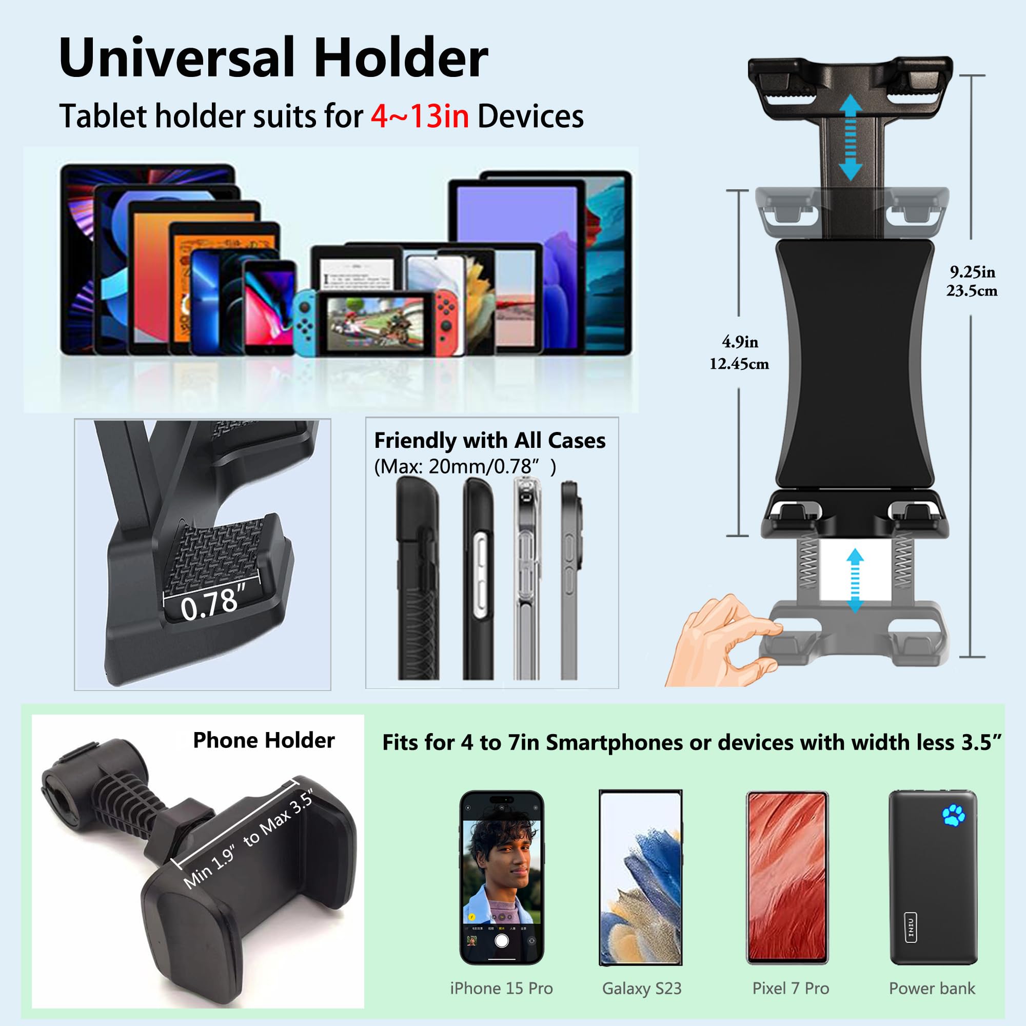 Trípode para iPad y teléfono de 73 pulgadas, cuello de cisne, soporte de suelo con control remoto para tabletas de 3.5 a 15 pulgadas, iPhone, iPad Pro Air Mini 12.9 11 10.5, Galaxy Tab S9