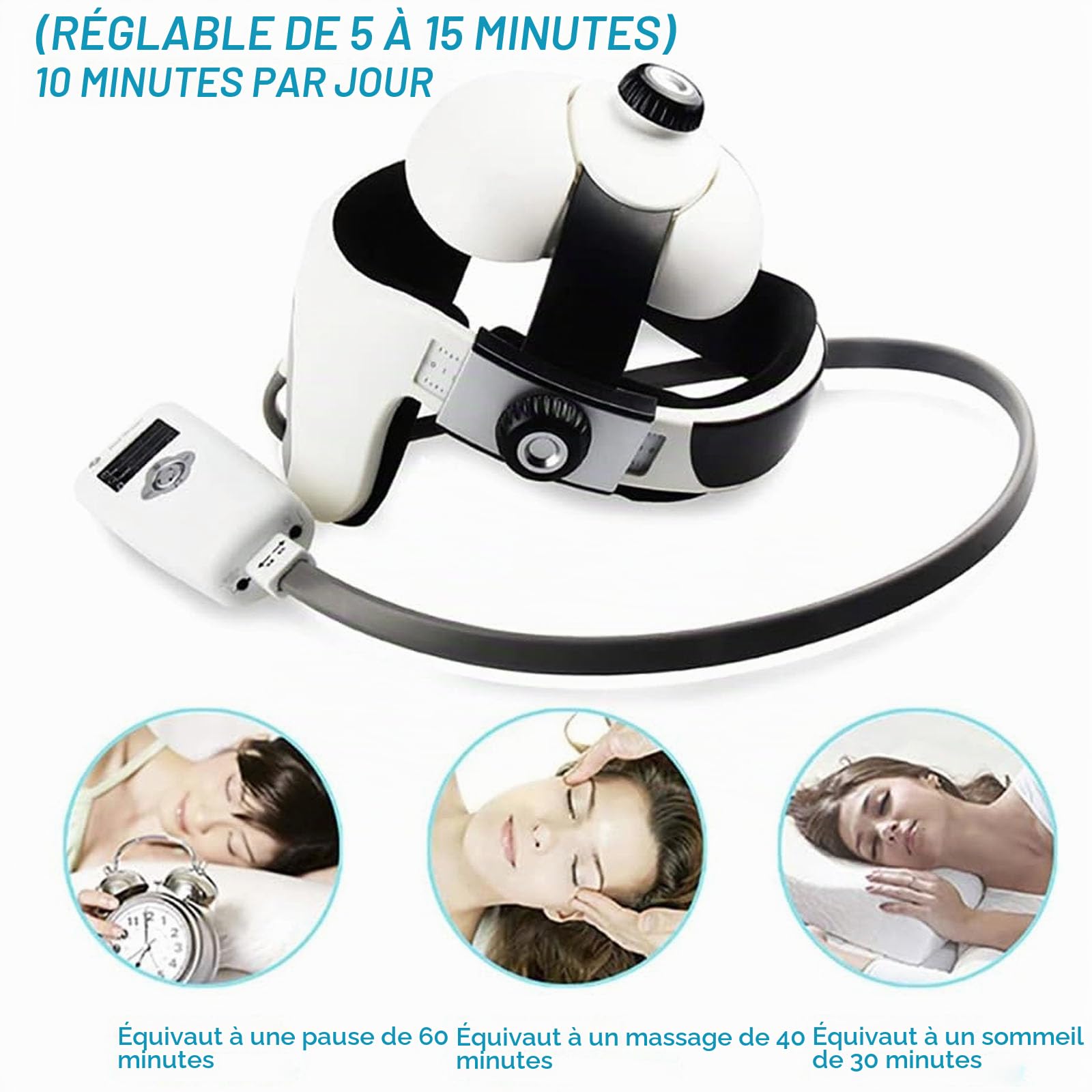 Casque de Massage électrique de la tête, Masseur de Vibrations à Pression d'air avec Massage Profond, Vibrations, Chauffage et Musique, Taille réglable, soulagement de la Douleur, Relaxation