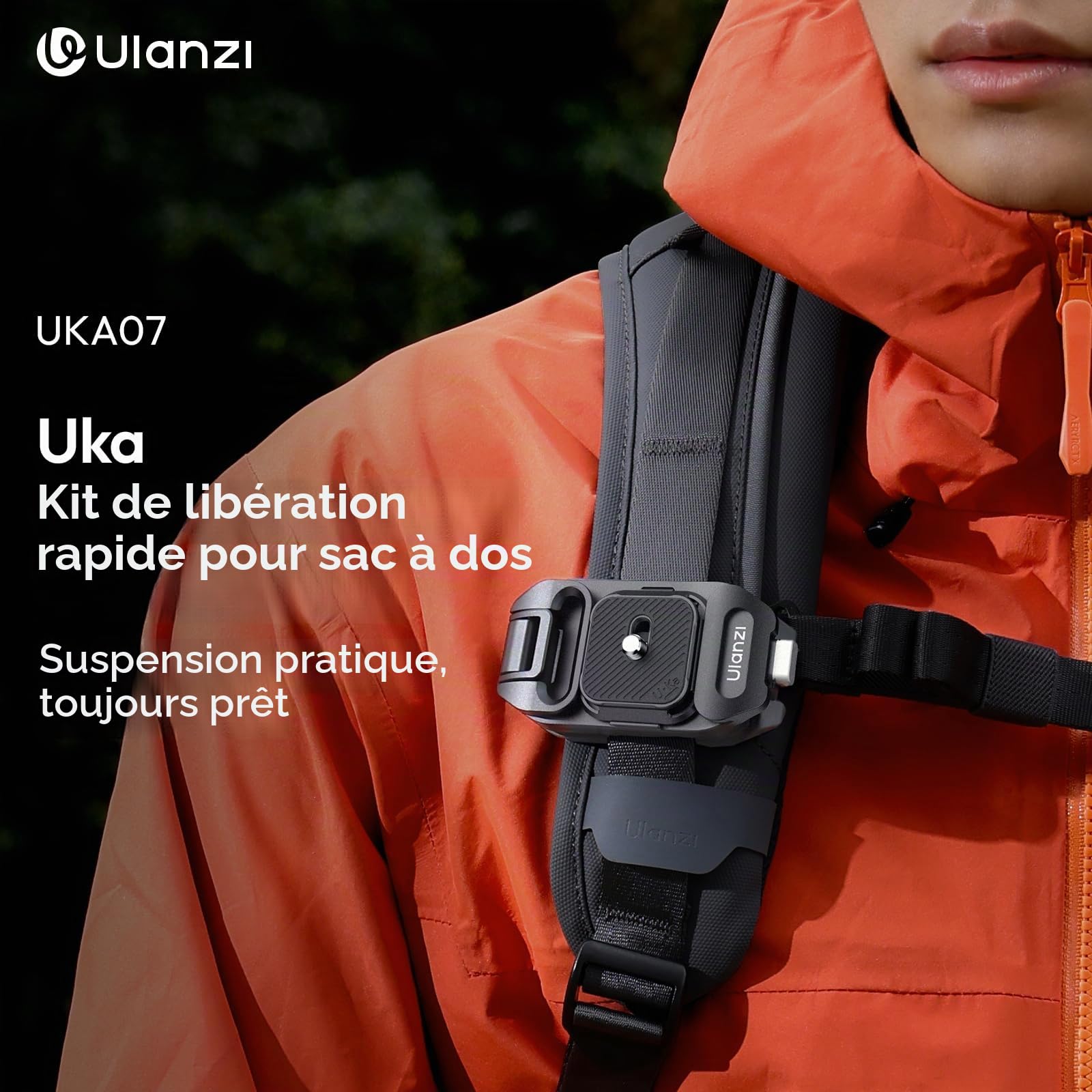 ULANZI Clip de sangle pour sac à dos d'appareil photo, avec système de déverrouillage rapide, compatible avec plaques UKA-QR, pour Sony, Nikon, Fuji, support pour caméra d'action DSLR, supporte