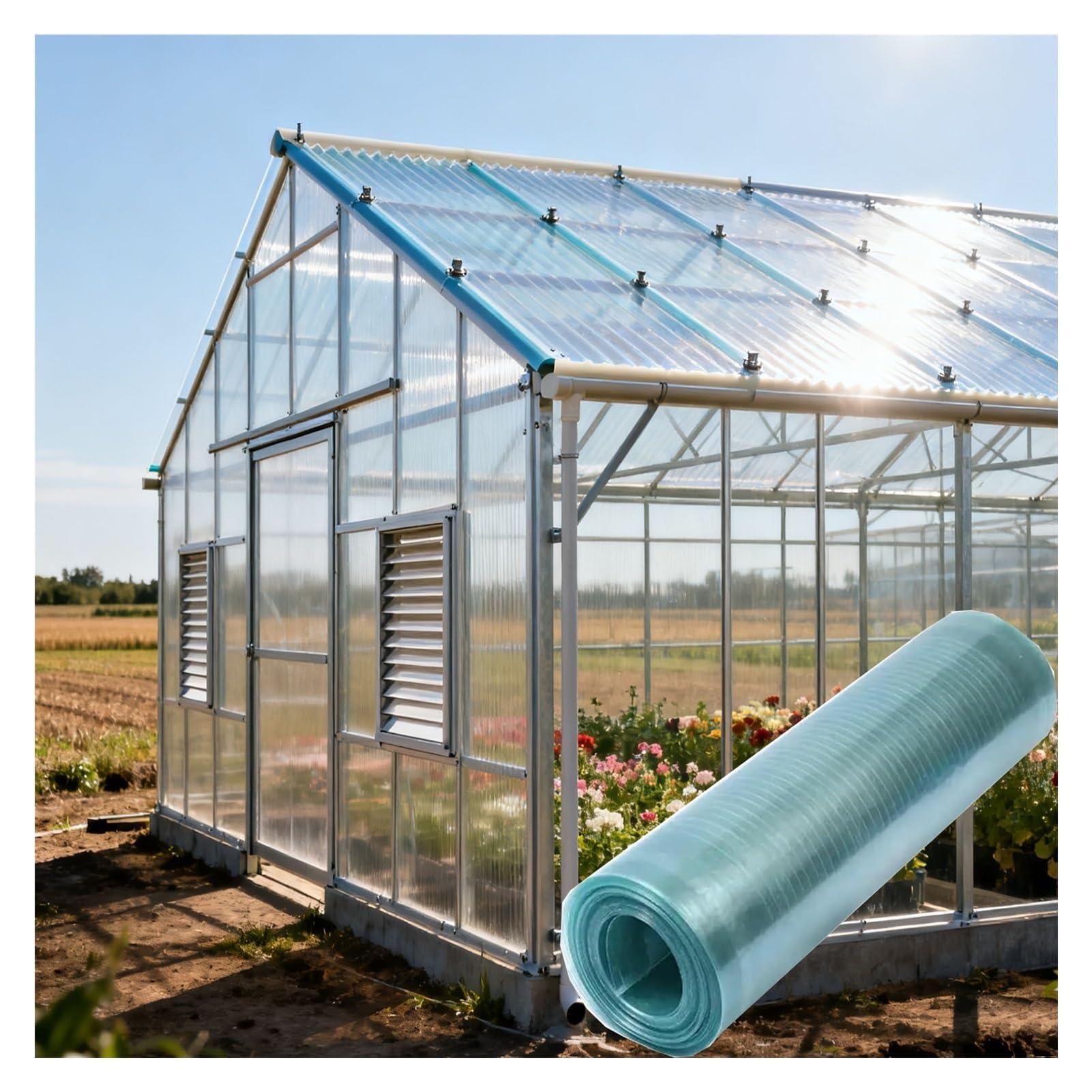Abri de jardin protégé du soleil avec cette bâche polycarbonate 1,2x10m anti-UV