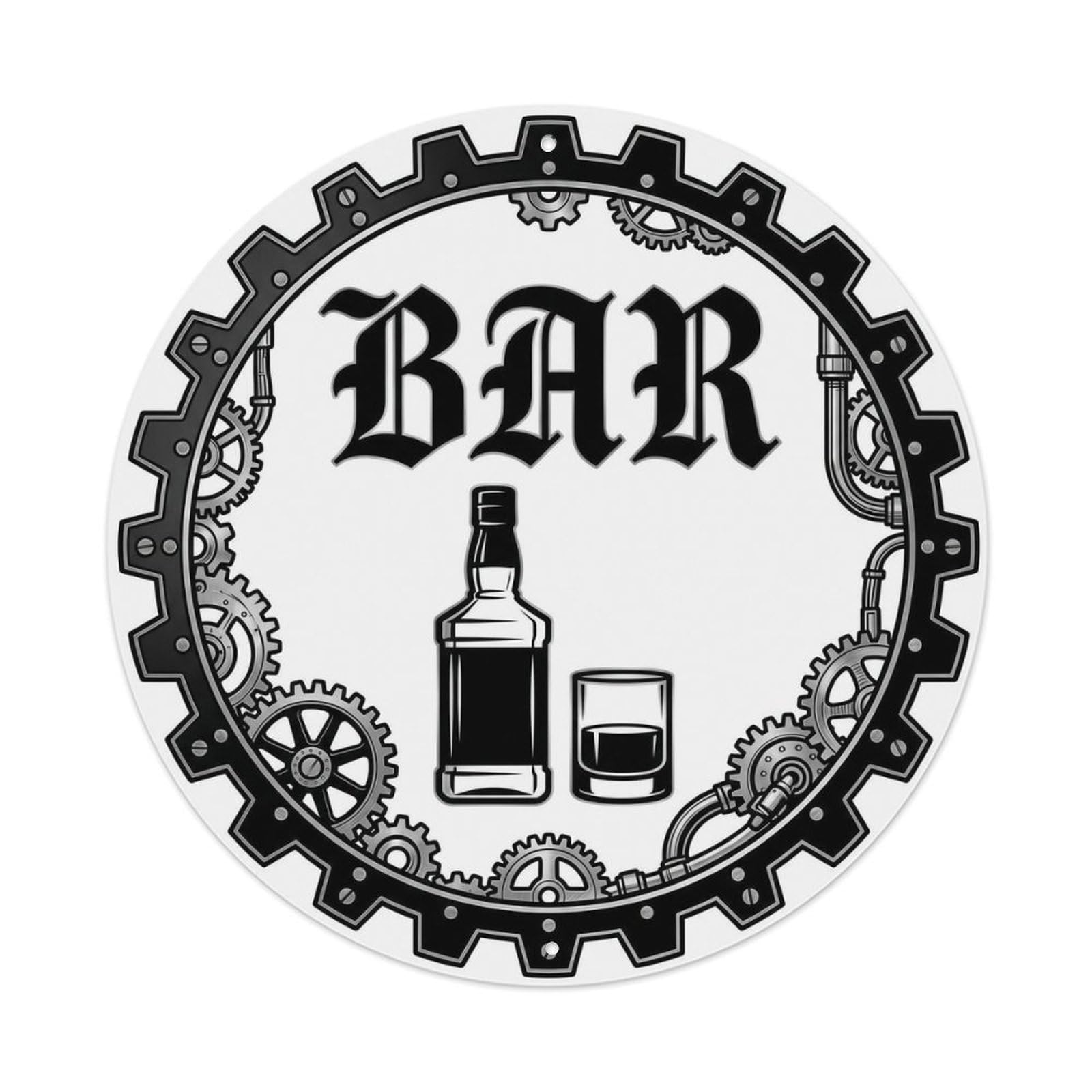 BAR Tavern Plate Metal Tin Sign Plaque Wall Decor for Cafe, Club Bar, Office, Home Garden Round Metal Poster 8x8Inch