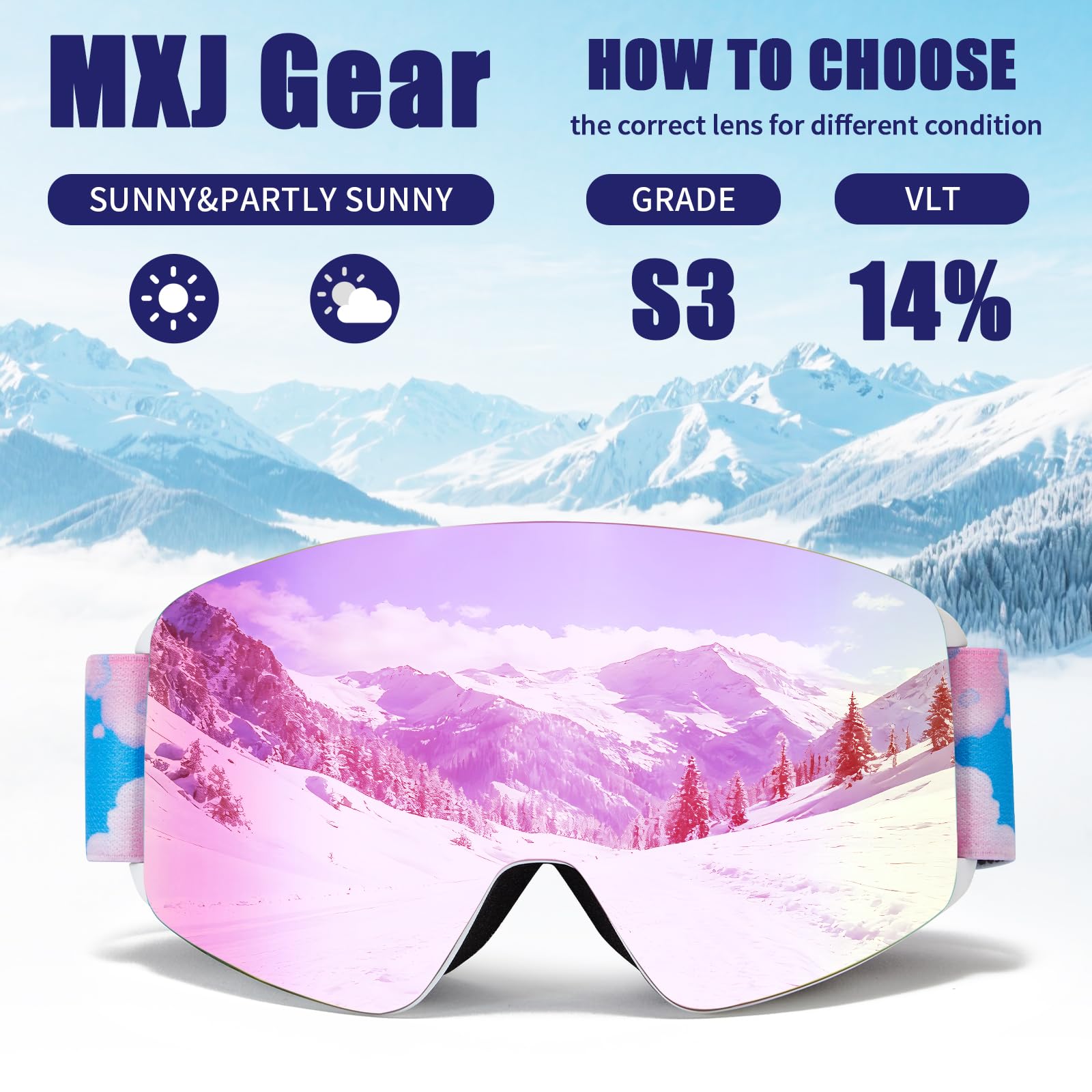 Lunettes de ski OTG pour enfants, garçons et filles, anti-buée UV400 pour le ski et les sports de plein air d'hiver