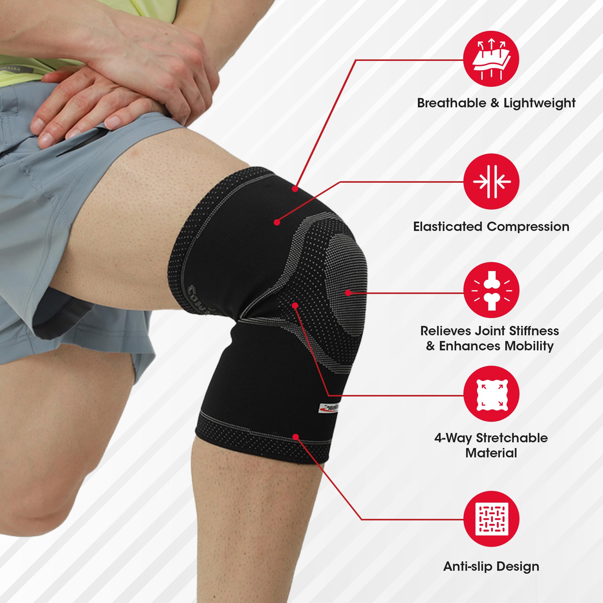 LifeWear Knee Cap, Knee Sleeves for Pain Relief, Provide Optimum Compression and Support During Gymming and Running, Lightweight and Stretchable, For Daily Activities, For Men and Women, Size (M) - Pack of 2 - Image 3 thumbnail