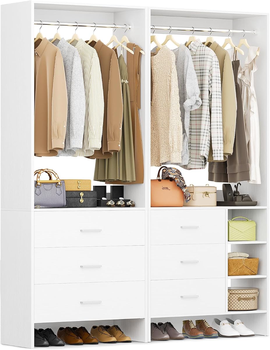 Aheaplus Closet System with 6 Drawers, 4.5ft, Set of 2, White