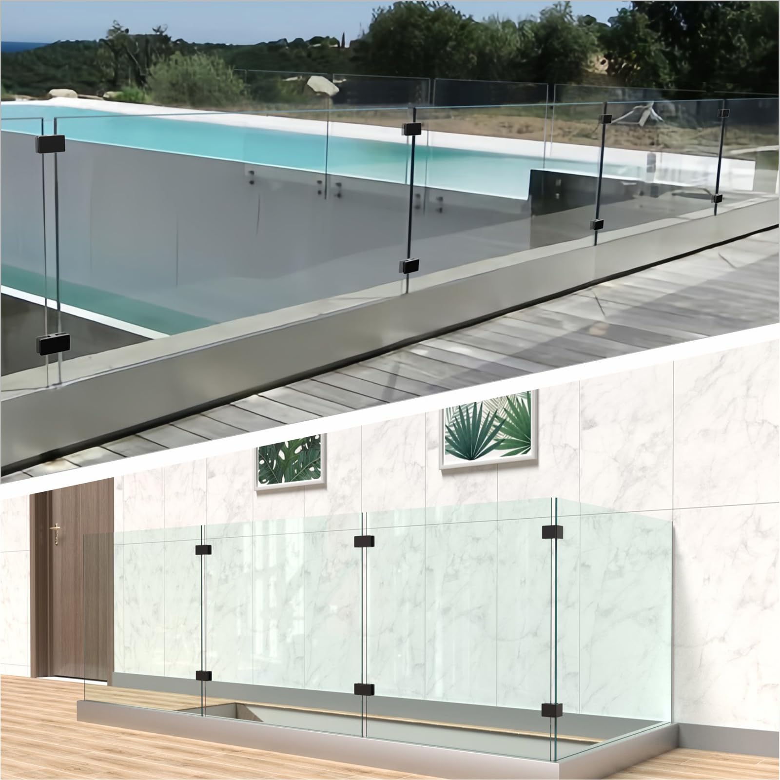 Soporte de abrazadera de vidrio de acero inoxidable de grado marino para vidrio de 10 a 12 mm de grosor, soporte de estante ajustable para barandilla, barandilla, ducha, valla, piscina, puerta