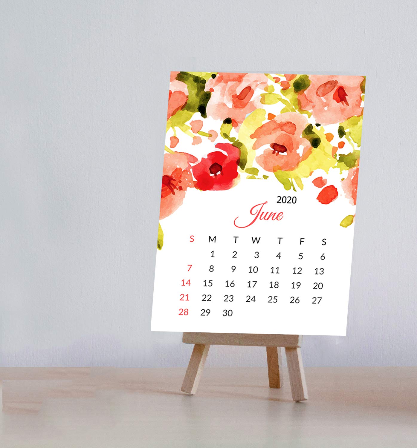 Watercolour Flowers Desktop Calendar With Wooden Easel Stand (For Next 12 Months)-picture-10