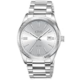 Analog Mens Watches Silver: Wrist Watches with Date Easy to Read - Dress Stainless Steel Watch for Men Gifts for Husband Father at Birthday Anniversary