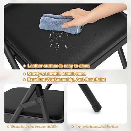 Miniatura 5 de 6 Pack Black Folding Chairs with Padded Cushion for Outside, Portable Stackable Commercial Metal Foldable Chairs with Steel Frame for Party Home