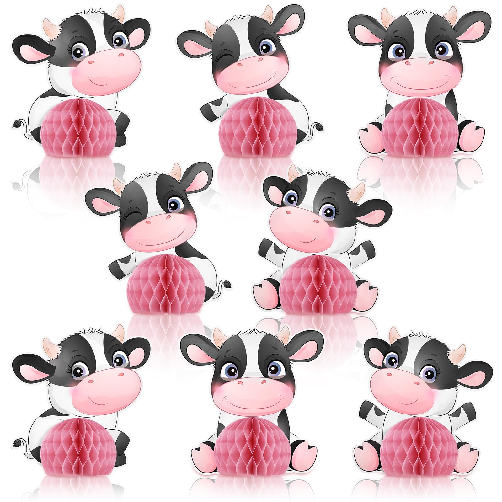 8 Pcs Cow Print Honeycomb Centerpieces 11 Inch Pink Cow Theme Party Honeycomb Table Topper Farm Animal Cow Party Decorations Double Sided Cow Party Supplies for Kids Girl Cowboy Party Favors