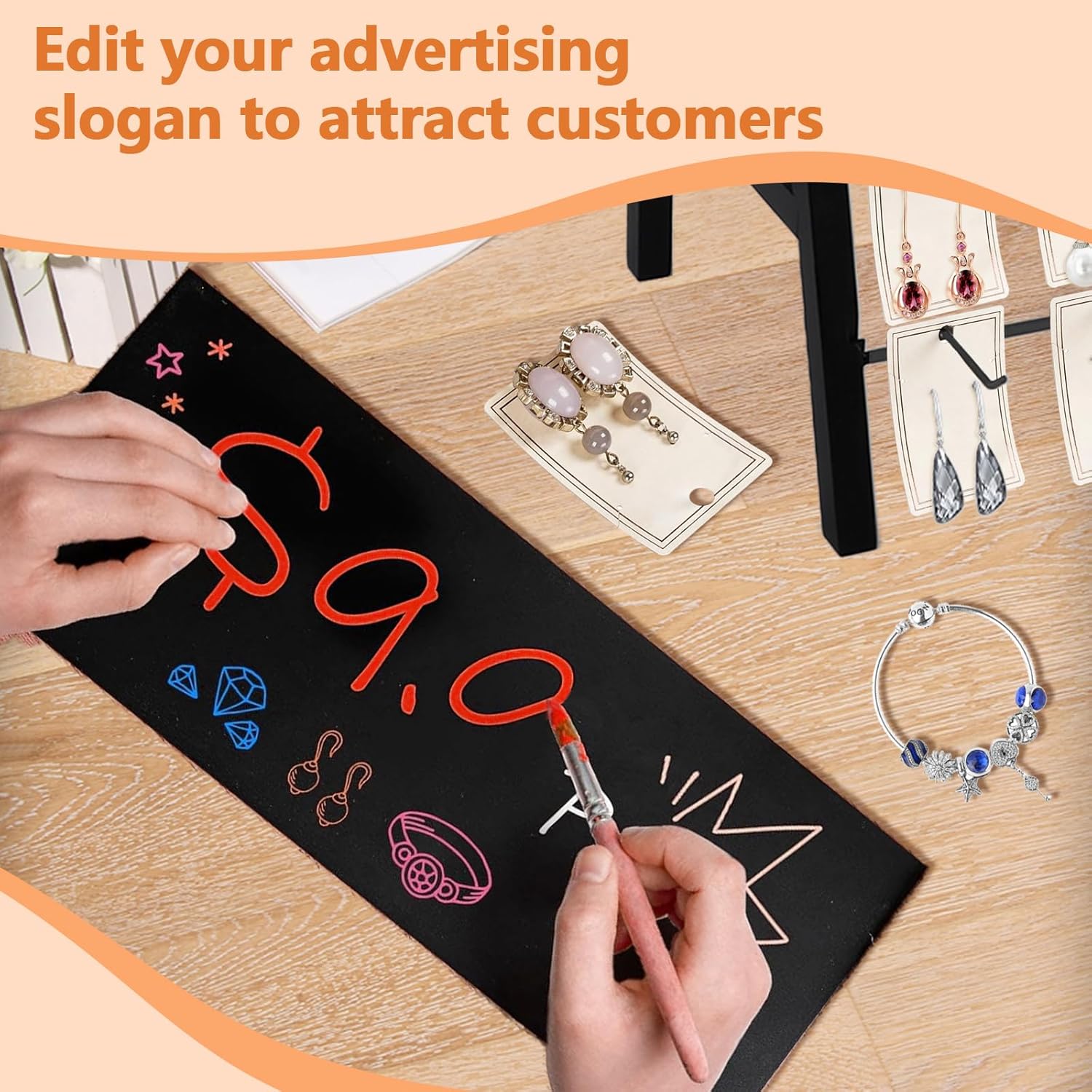 [LHYTFPGYL] ベンダー販売用ジュエリーディスプレイ、広告ボード用ウッドイヤリングブレスレットキーホルダー、フック30個付き