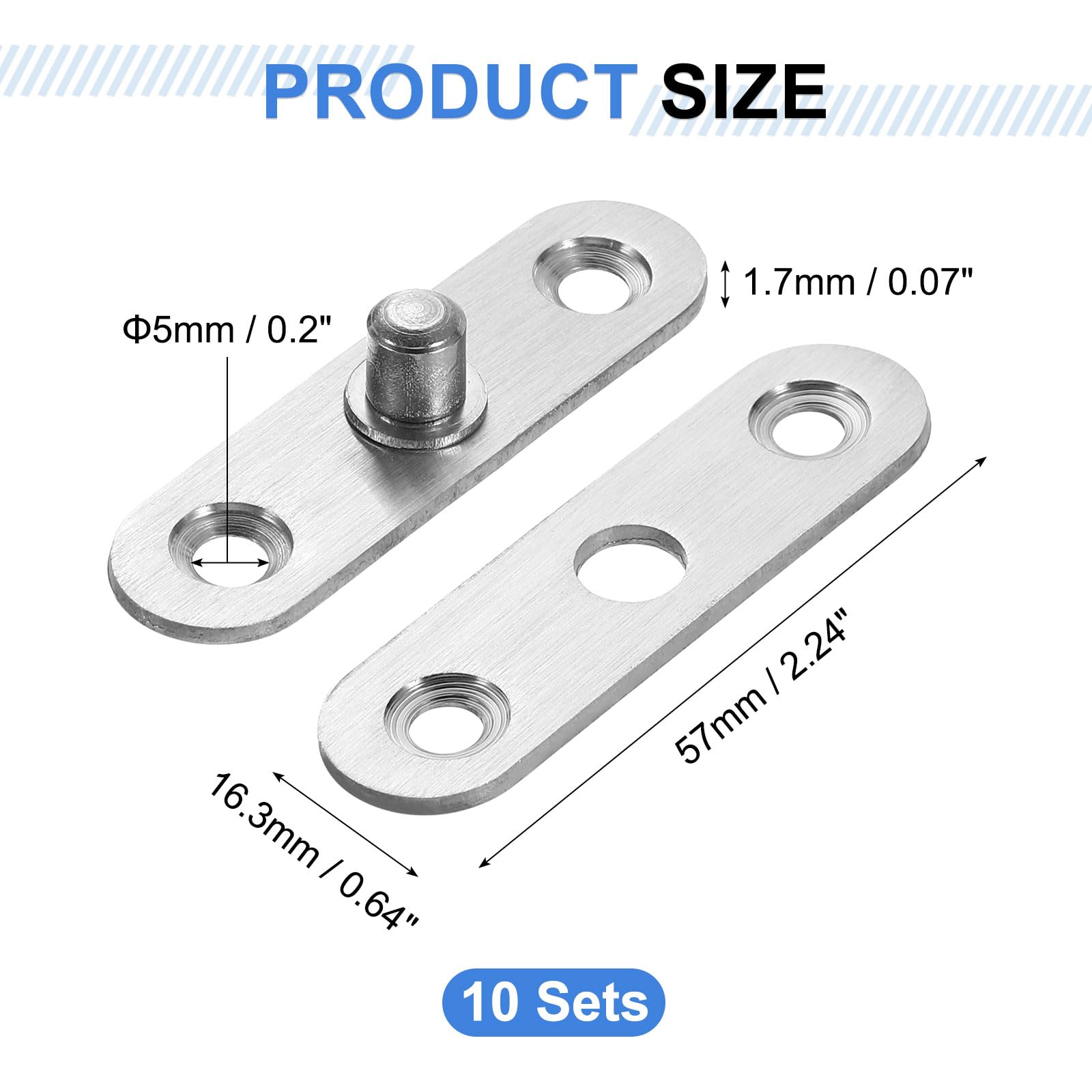 uxcell 360 Grad drehbare Scharniere, 57 x 16,3 mm, Edelstahl, Mittelschaft, verdeckt, verstecktes Scharnier für Zuhause, Küche, Schwingschranktüren, Silber, 10 Stück