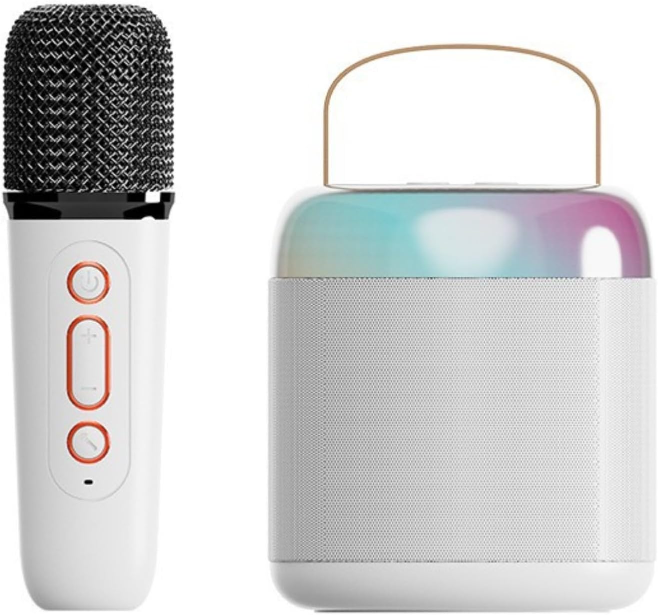 Rechargeable Bluetooth Karaoke Machine,Portable Speaker with Wireless Microphones & Led Lights,Voice Changing Effects,Toy Karaoke Mic Speaker Machine,Home KTV Player Birthday Party Single Mic,White