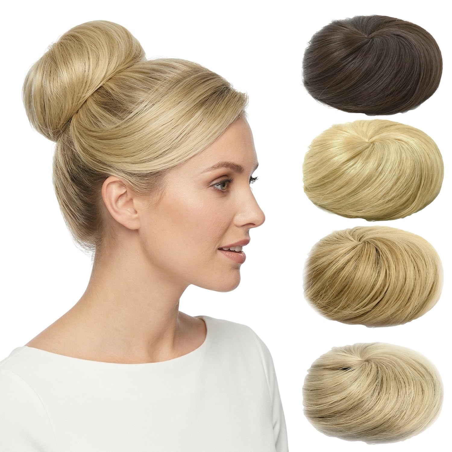 Extensiones de Moño, Estilo de Pelo Liso Sintético para Mujeres (Rubio Miel Claro)