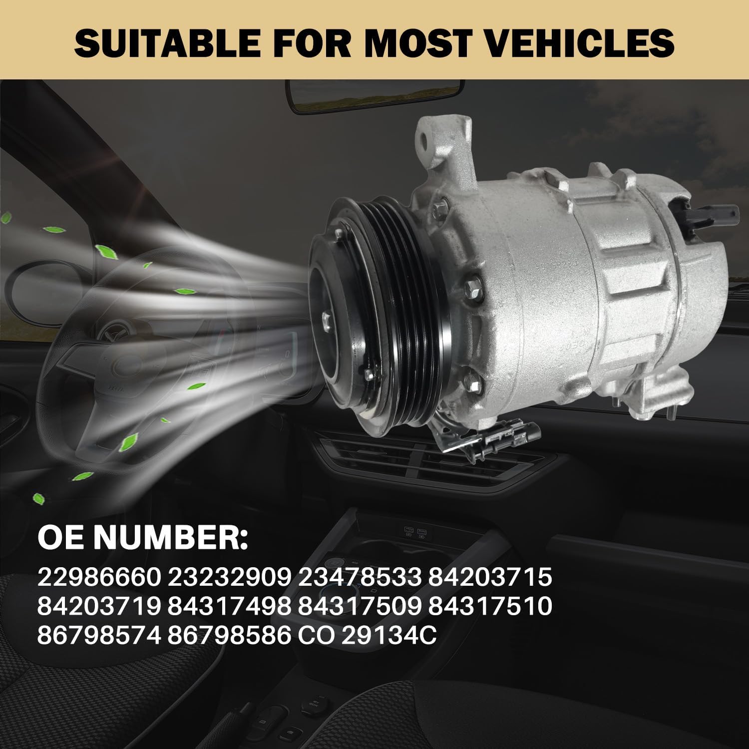 Air Conditioner AC Compressor A/C Clutch Compressor with Silverado 1500 2014-2019, for Sierra 1500, 2014-2017 Silverado 2500, 2015-2020 Suburban/Tahoe/GMC Yukon XL,CO 29134C 197333 197381 20936344
