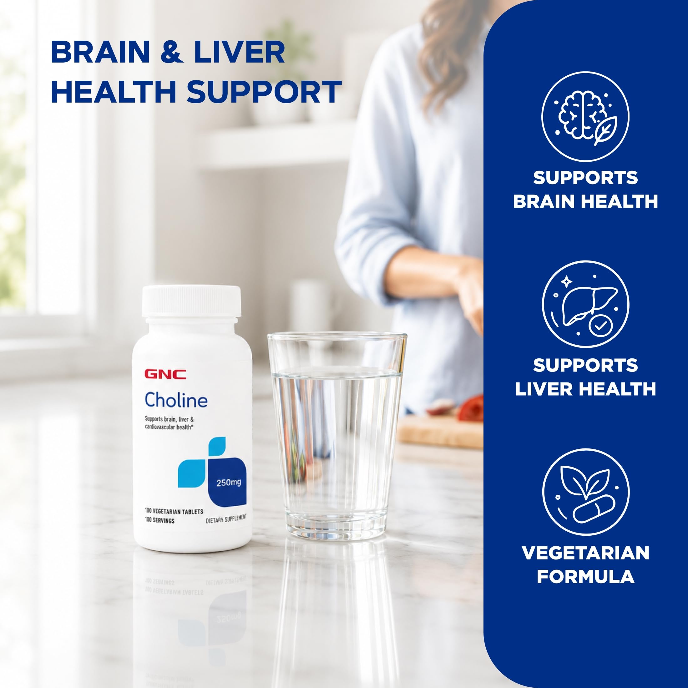GNC Choline 250mg, Supports Brain, Liver, Cardiovascular Health, 100 Count — Amazon image 3