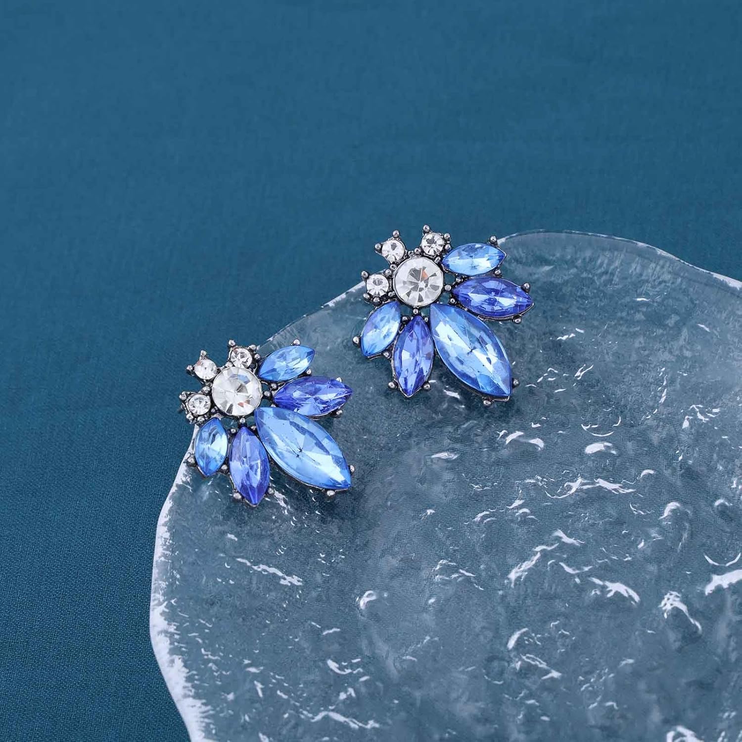 Boho Sapphire Gemstone Stud Earrings Blue Rhinestone Earring Vintage Blue Gemstone Earring Wedding Crystal Earrings Jewelry for Women - Image 3