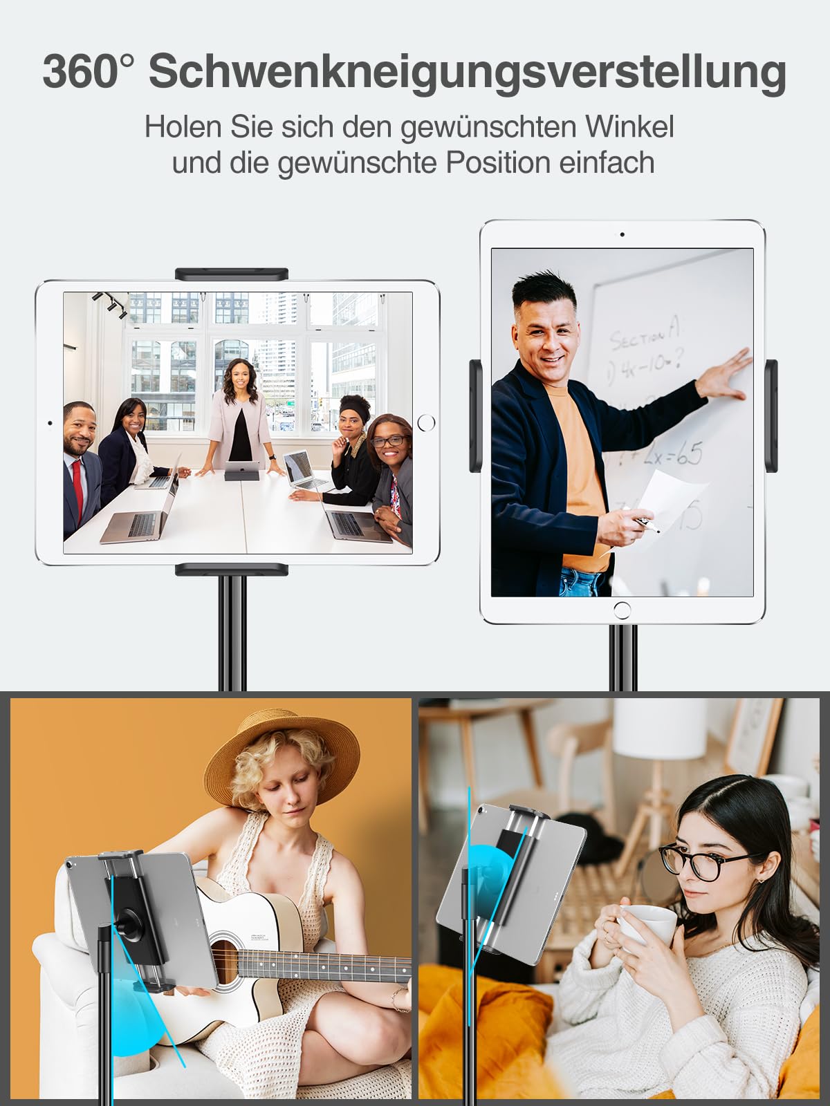elitehood Aluminium Tablet Stativ Halterung - Tablet Ständer Höhenverstellbar bis 65'' Halter Stativ für iPad Pro 9.7, 10.5, 12.9, Air, Mini, iPhone 4.7-13 Zoll