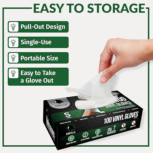 Miniatura 4 de Gorilla Supply - Guantes desechables de vinilo resistentes, sin látex y sin polvo, 0.16pulgadas (4mm), 100 unidades, 1000 unidades, S, M, L, XL
