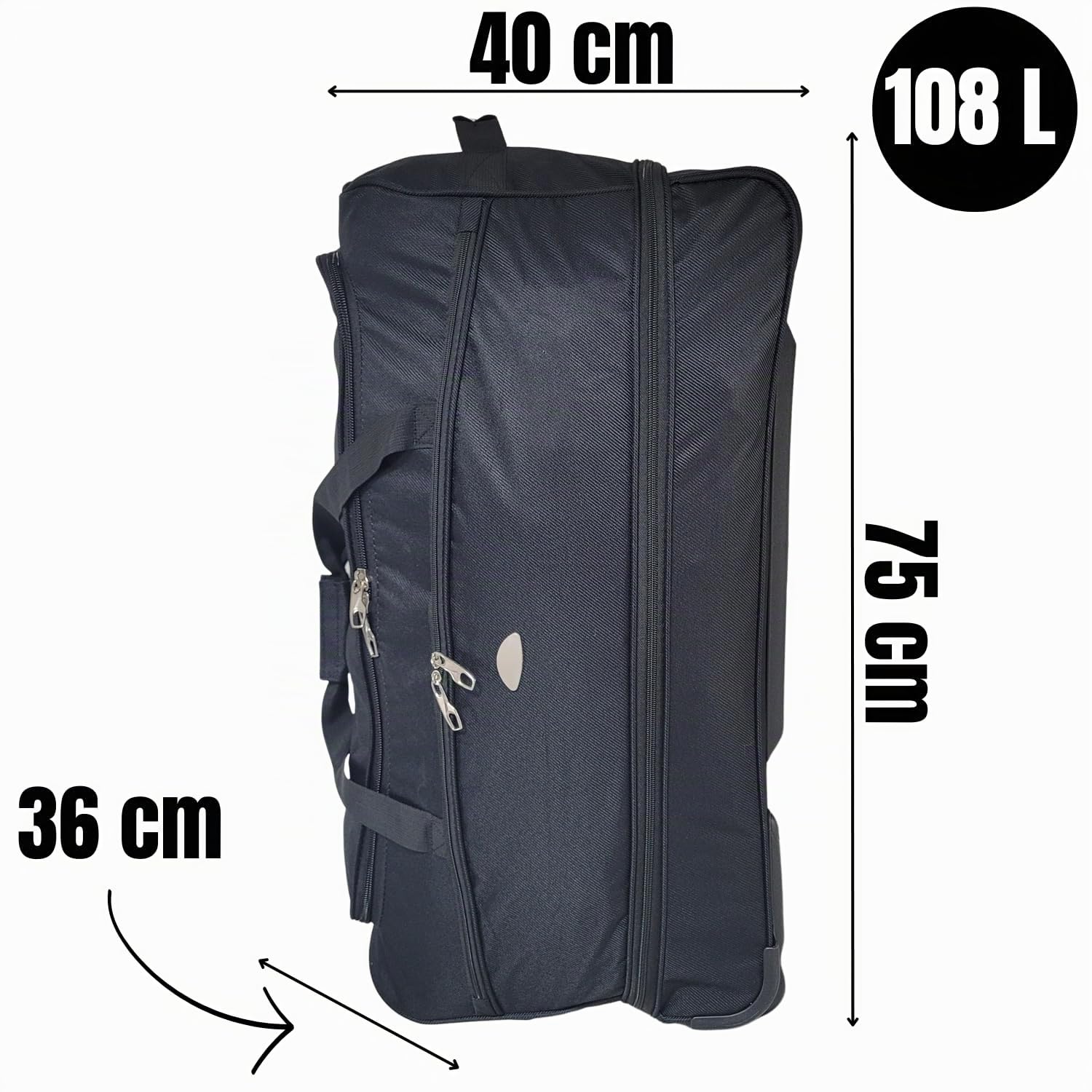 Bolsa de viaje grande 106L con ruedas XXL – Nylon 900D ultra resistente, bolsa de deporte, bolsa de transporte, maleta flexible con asa telescópica, gran capacidad, hombre y mujer, Negro , 75 cm