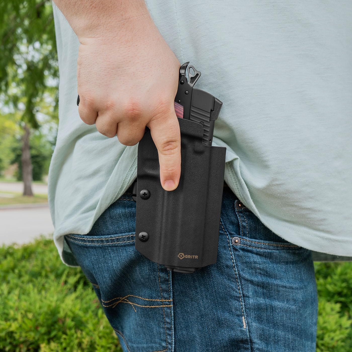 GRITR OWB Kydex Right Hand Gun Holster Fits Railed 1911 Models | EDC Pistol Accessory w/Optic Cut, Adjustable Retention & Cant, Compatible with Safariland QLS/G-Code RTI Attachments