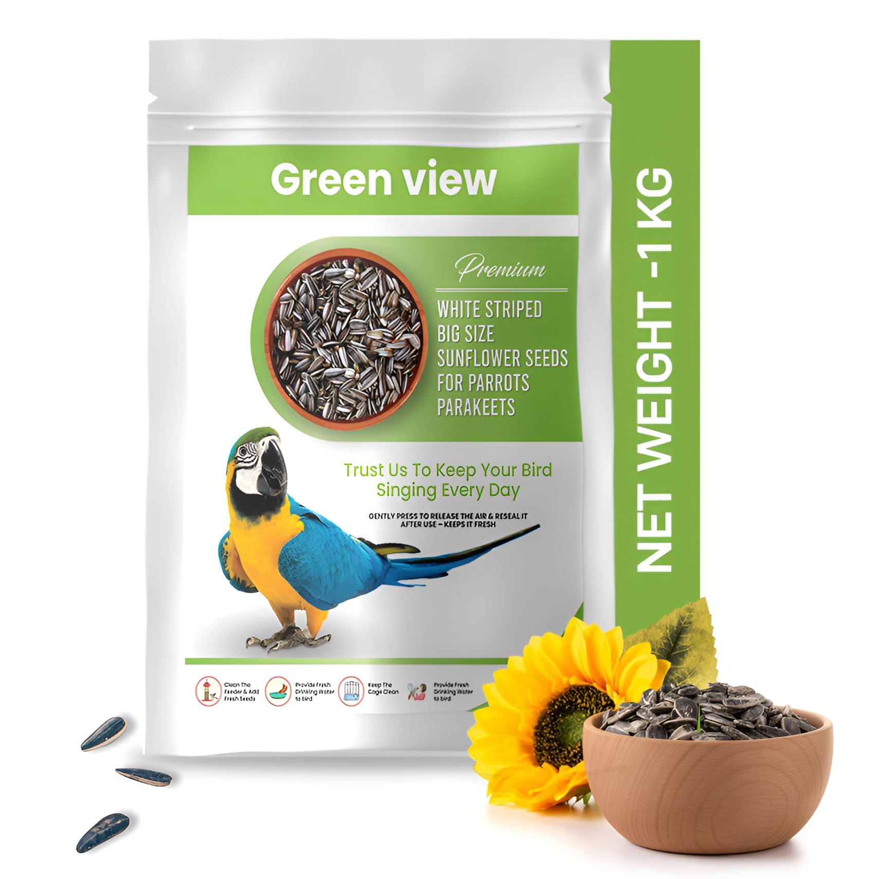 Green view| Premium|White Striped Big Size Sunflower Seeds for Parrots, Parakeets |Net Weight 1-KG (B0CPDZNPN2) Amazon Price History, Amazon Price Tracker